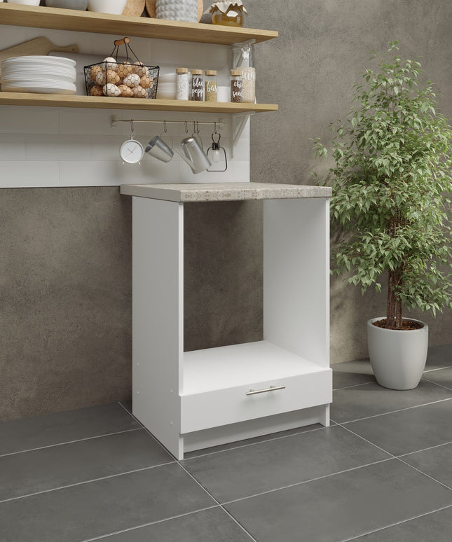 JD Greta NOT Adjustable Kitchen Oven Unit 600mm - White Matt (With Worktop)