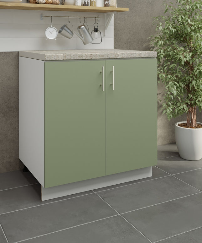 JD Greta Kitchen Adjustable 800mm Base Cabinet - Sage Green Matt with Worktop