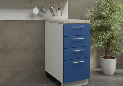 JD Greta Kitchen Adjustable 400mm Drawer Cabinet - Navy Matt with Worktop