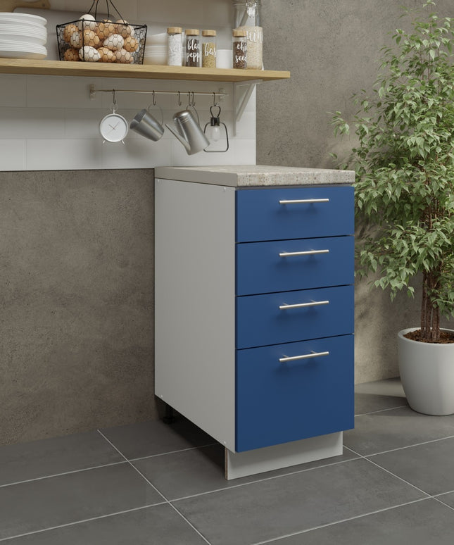 JD Greta Kitchen Adjustable 400mm Drawer Cabinet - Navy Matt with Worktop