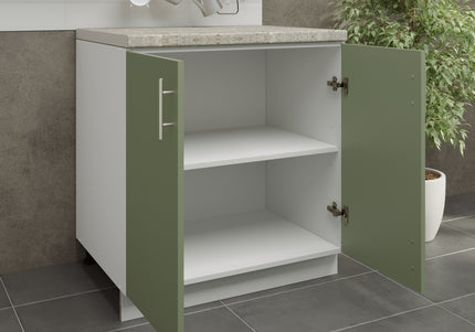 JD Greta Kitchen Adjustable 800mm Base Cabinet - Sage Green Matt with Worktop