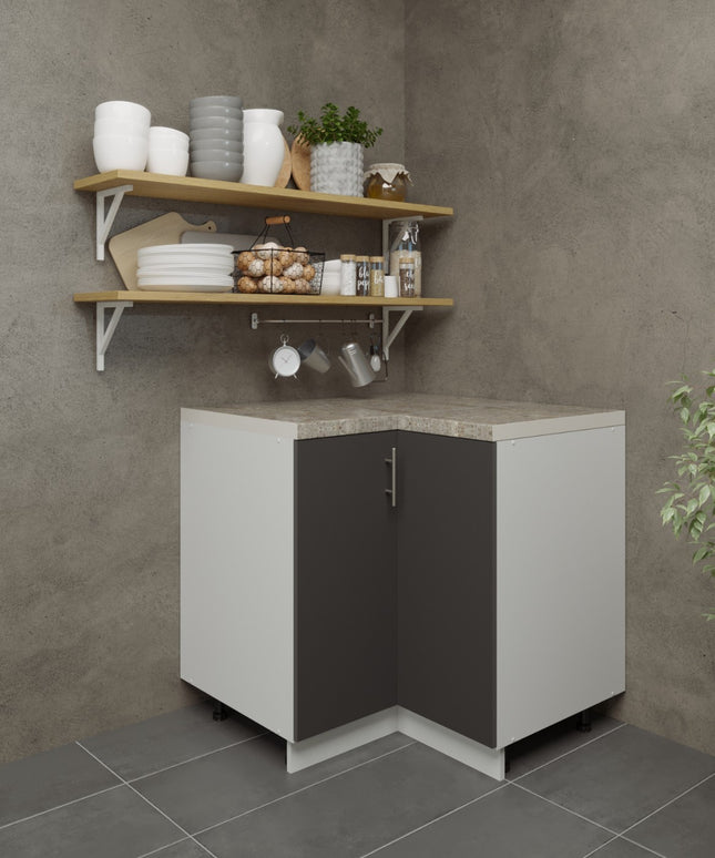 JD Greta Adjustable Legs Kitchen Corner Unit - Dark Grey Matt (With Worktop)