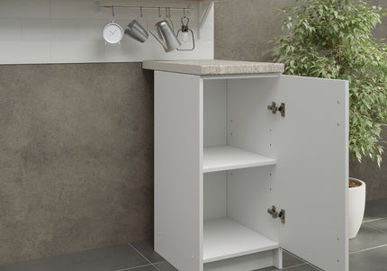 JD Greta NOT Adjustable Kitchen Base Unit 400mm - White Gloss (With Worktop)