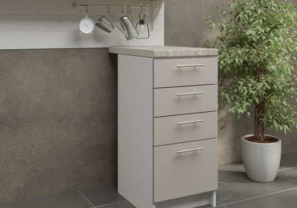 JD Greta Kitchen Fixed Height 400mm Drawer Cabinet - Cashmere Matt With Worktop