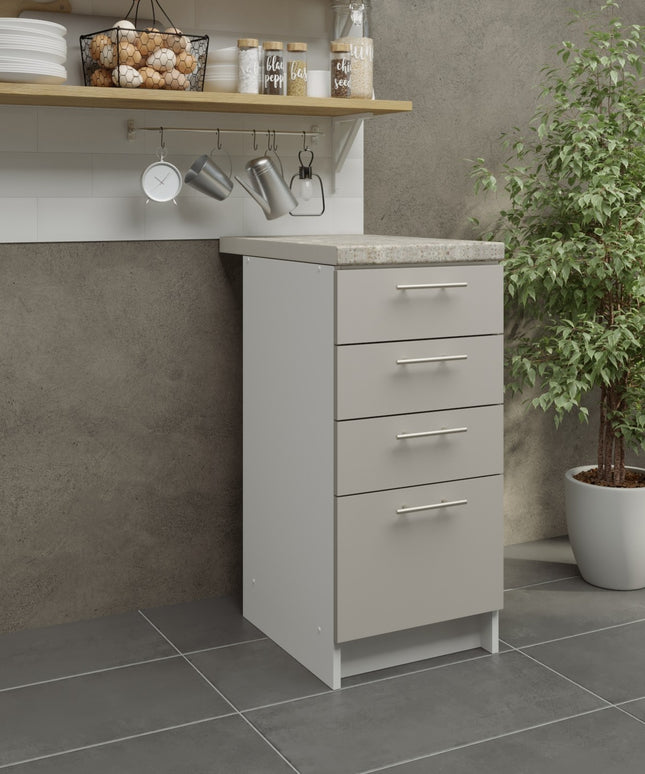 JD Greta Kitchen Fixed Height 400mm Drawer Cabinet - Cashmere Matt With Worktop