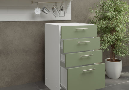 JD Greta Kitchen Fixed Height 500mm Base Drawer Cabinet - Sage Green Matt