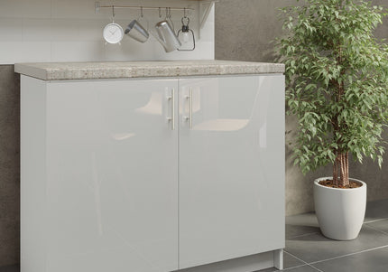 JD Greta NOT Adjustable Kitchen Base Unit 1000mm - White Gloss (With Worktop)