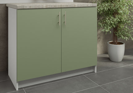 JD Greta Kitchen Fixed Height 1000mm Base Cabinet - Sage Green Matt With Worktop