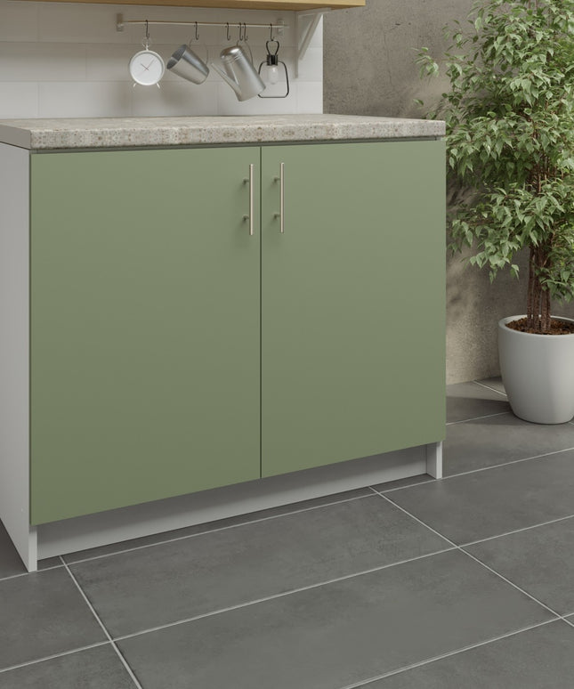 JD Greta Kitchen Fixed Height 1000mm Base Cabinet - Sage Green Matt With Worktop
