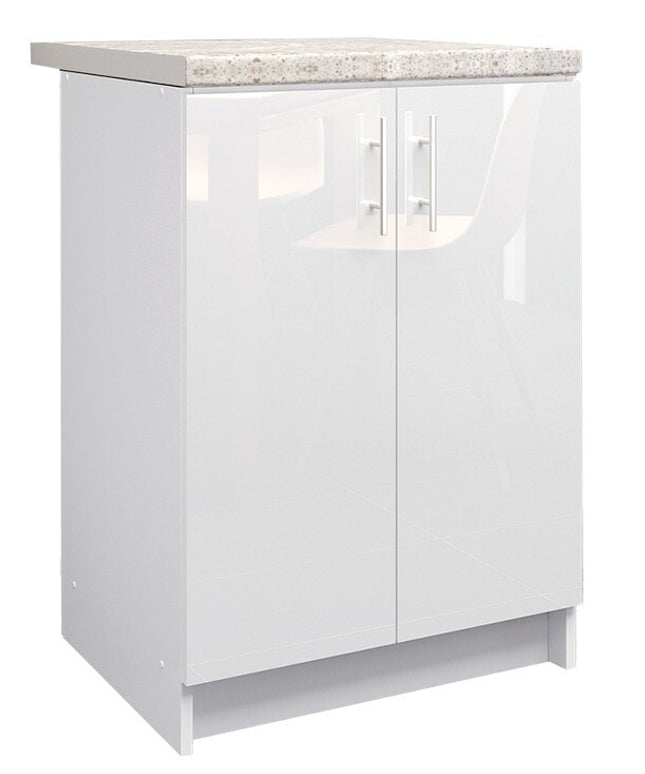 JD Greta NOT Adjustable Kitchen Base Unit 600mm - White Gloss (With Worktop)