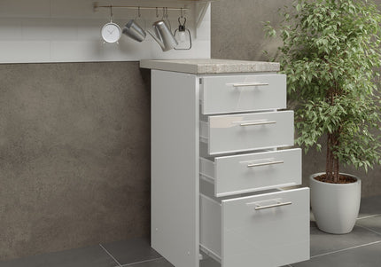 JD Greta Kitchen Base Drawer Unit 400mm Cabinet - White Gloss (With Worktop)