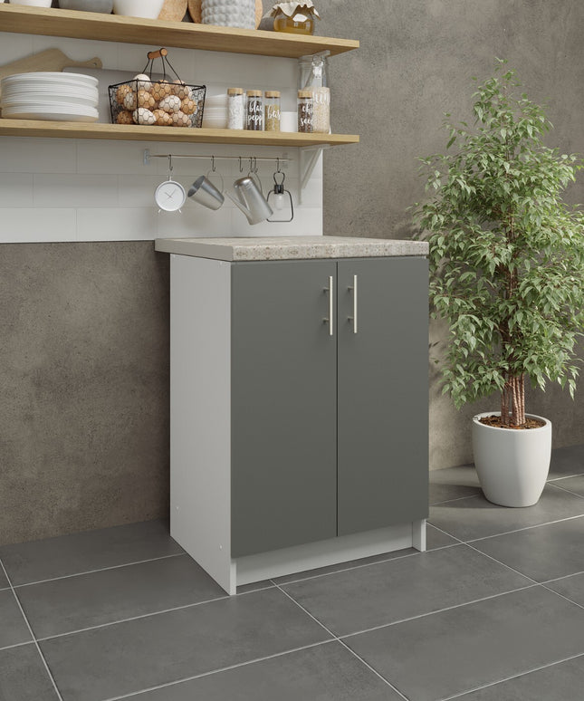 JD Greta NOT Adjustable Kitchen Base Unit 600mm - Grey Matt (With Worktop)