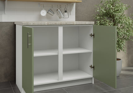 JD Greta Fixed Height Kitchen Base Unit 1000mm - Sage Green Matt With Worktop