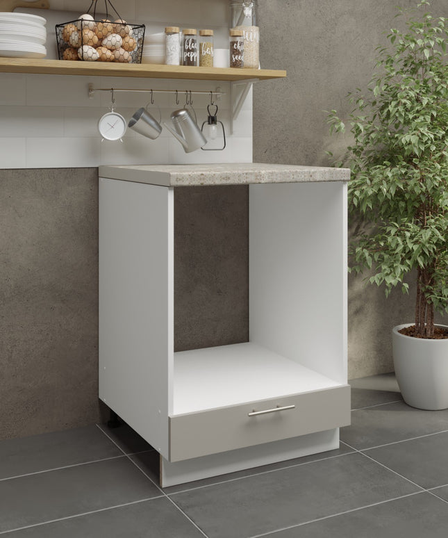 JD Greta Kitchen Adjustable 600mm Oven Cabinet - Cashmere Matt with Worktop