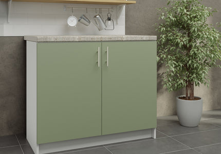JD Greta Fixed Height Kitchen Base Unit 1000mm - Sage Green Matt With Worktop