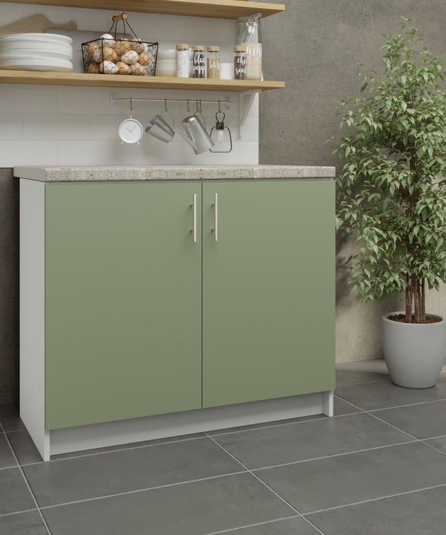 JD Greta Fixed Height Kitchen Base Unit 1000mm - Sage Green Matt With Worktop