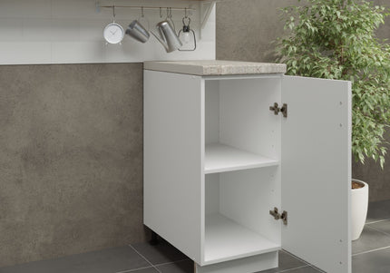 JD Greta Adjustable Kitchen Base Unit 400mm - White Gloss (With Worktop)