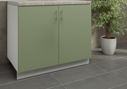 JD Greta Kitchen Adjustable 1000mm Sink Cabinet - Sage Green Matt with Worktop