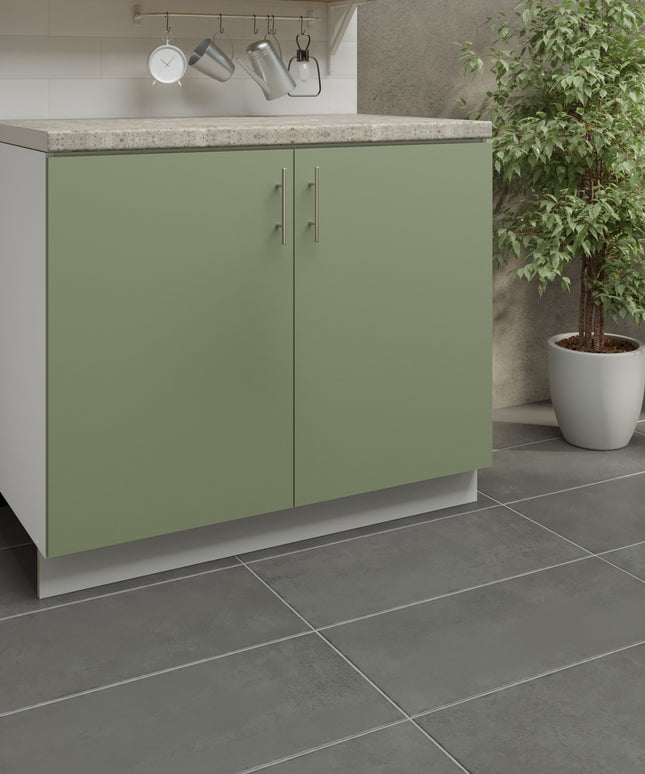 JD Greta Kitchen Adjustable 1000mm Sink Cabinet - Sage Green Matt with Worktop