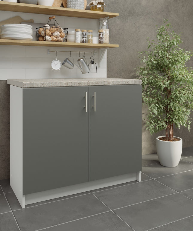 JD Greta NOT Adjustable Kitchen Base Unit 1000mm - Grey Matt (With Worktop)