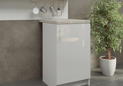 JD Greta NOT Adjustable Kitchen Base Unit 500mm - White Gloss (With Worktop)