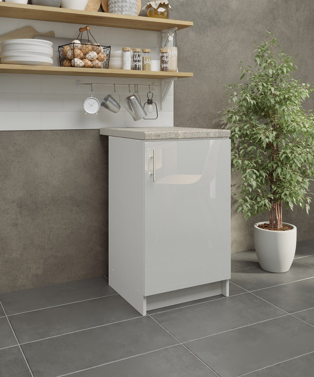 JD Greta NOT Adjustable Kitchen Base Unit 500mm - White Gloss (With Worktop)