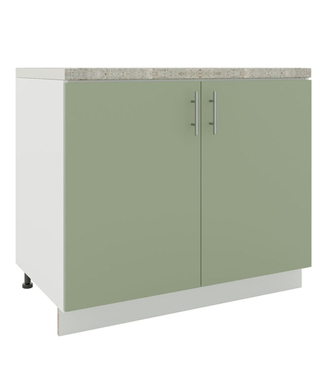 JD Greta Kitchen Adjustable 1000mm Sink Cabinet - Sage Green Matt with Worktop