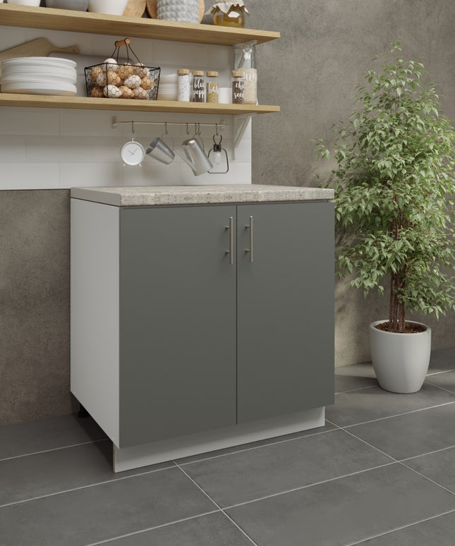 JD Greta Adjustable Legs Kitchen Sink Unit 800mm  - Grey Matt with Worktop