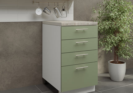 JD Greta Kitchen Adjustable 500mm Drawer Cabinet - Sage Green Matt with Worktop