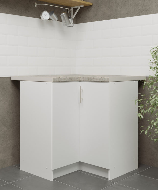 JD Greta NOT Adjustable Kitchen Base Corner Unit - White Matt With Worktop
