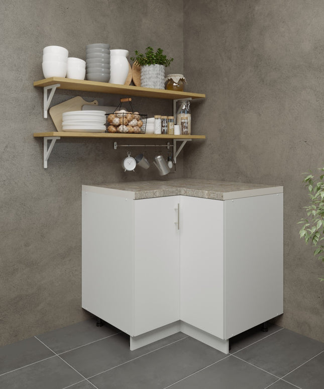 JD Greta Adjustable Legs Kitchen Corner Unit - White Matt (With Worktop)