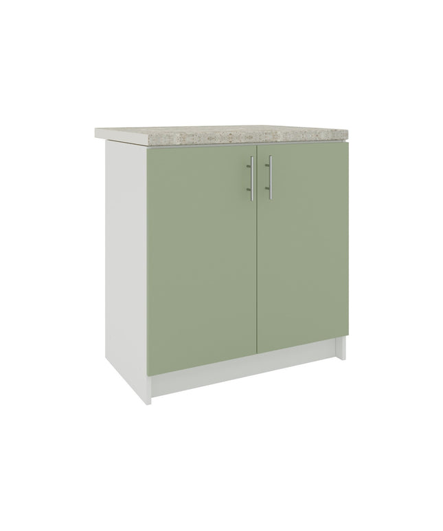 JD Greta Kitchen Fixed Height 800mm Sink Cabinet - Sage Green Matt With Worktop