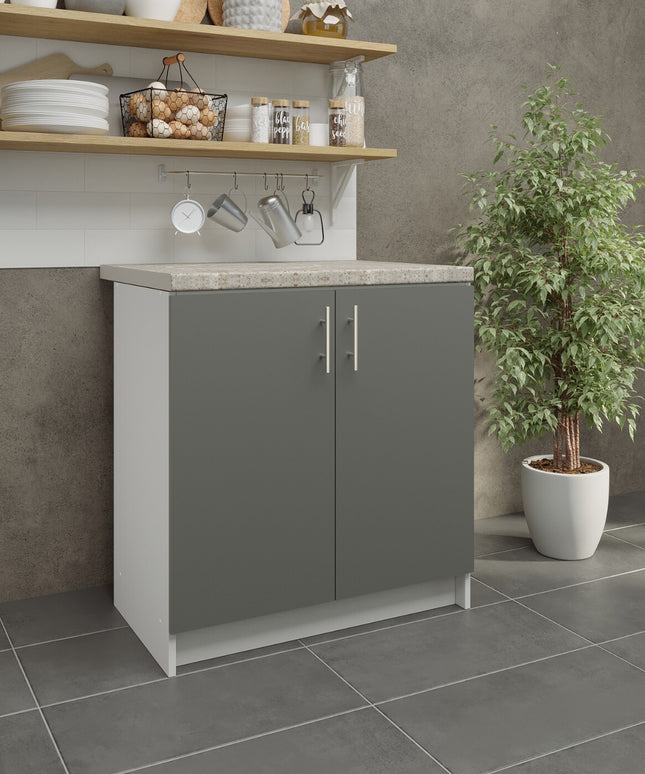 JD Greta NOT Adjustable Kitchen Base Unit 800mm - Grey Matt (With Worktop)