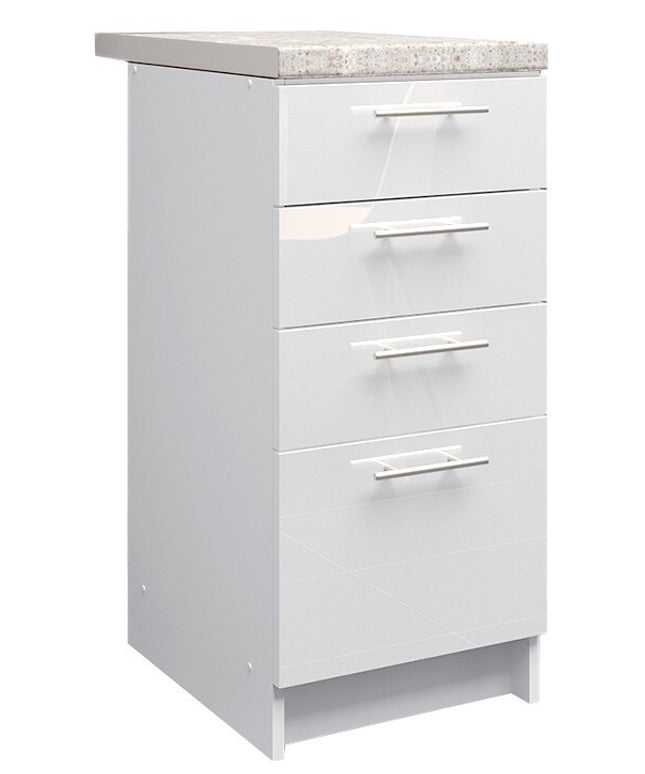 JD Greta Kitchen Base Drawer Unit 400mm Cabinet - White Gloss (With Worktop)