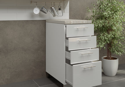 JD Greta Adjustable Legs Kitchen Drawer Unit 400mm - White Gloss (With Worktop)