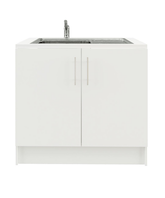 JD Greta 1000mm Utility Room Sink Unit With Tap, Kitchen Base Cabinet - White