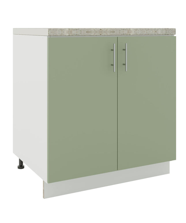 JD Greta Kitchen Adjustable 800mm Base Cabinet - Sage Green Matt with Worktop