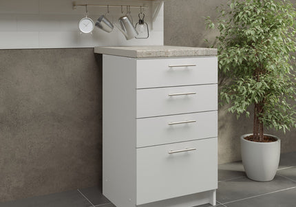 JD Greta Kitchen Base Drawer Unit 500mm Cabinet - White Matt (With Worktop)
