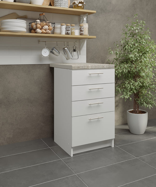 JD Greta Kitchen Base Drawer Unit 500mm Cabinet - White Matt (With Worktop)