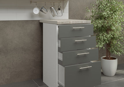JD Greta Kitchen Base Drawer Unit 500mm Cabinet - Grey Matt (With Worktop)