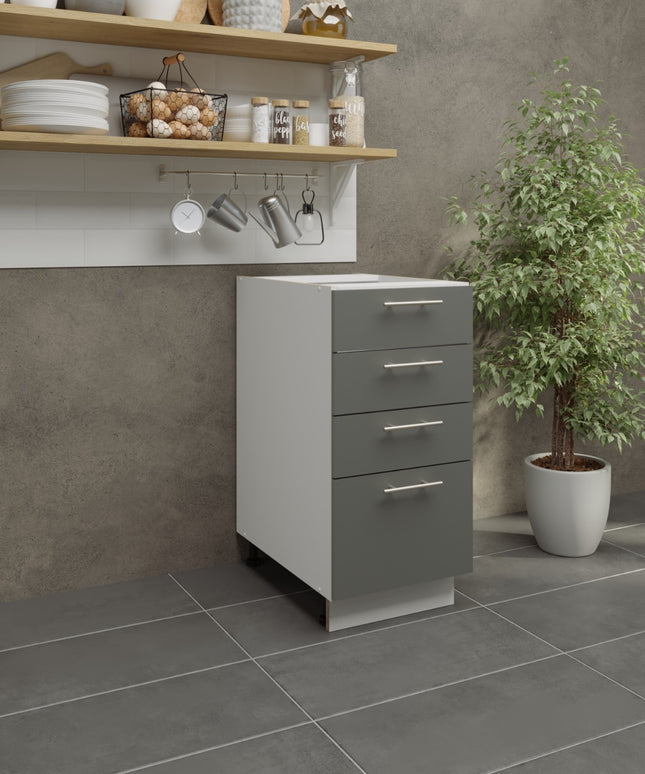 JD Greta Adjustable Legs Kitchen Drawer Unit 400mm - Grey Matt