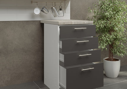 JD Greta Kitchen Base Drawer Unit 500mm Cabinet - Dark Grey Matt (With Worktop)