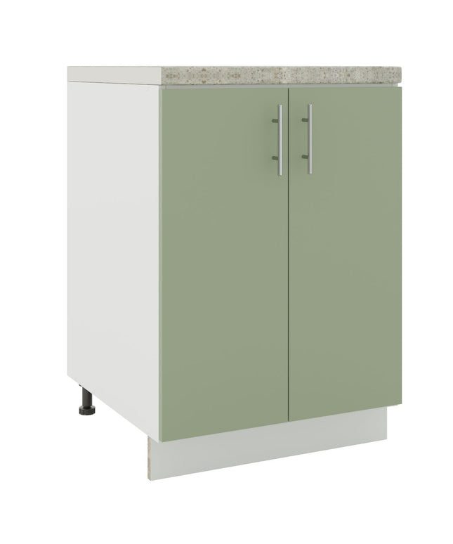 JD Greta Kitchen Adjustable 600mm Base Cabinet - Sage Green Matt with Worktop