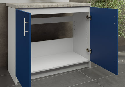 JD Greta Kitchen Fixed Height 1000mm Sink Base Cabinet - Navy Matt With Worktop