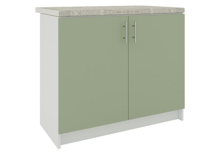 JD Greta Kitchen Fixed Height 1000mm Base Cabinet - Sage Green Matt With Worktop
