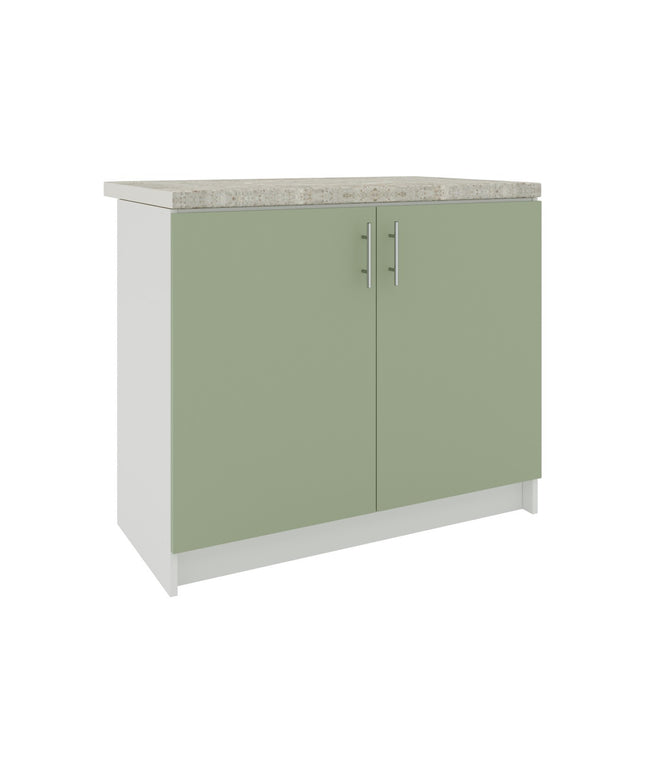 JD Greta Kitchen Fixed Height 1000mm Base Cabinet - Sage Green Matt With Worktop