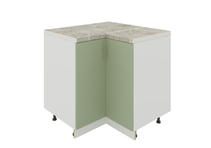 JD Greta Kitchen Adjustable 900mm Corner Cabinet - Sage Green Matt with Worktop