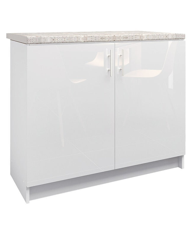 JD Greta NOT Adjustable Kitchen Base Unit 1000mm - White Gloss (With Worktop)