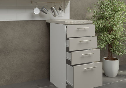 JD Greta Kitchen Fixed Height 400mm Drawer Cabinet - Cashmere Matt With Worktop