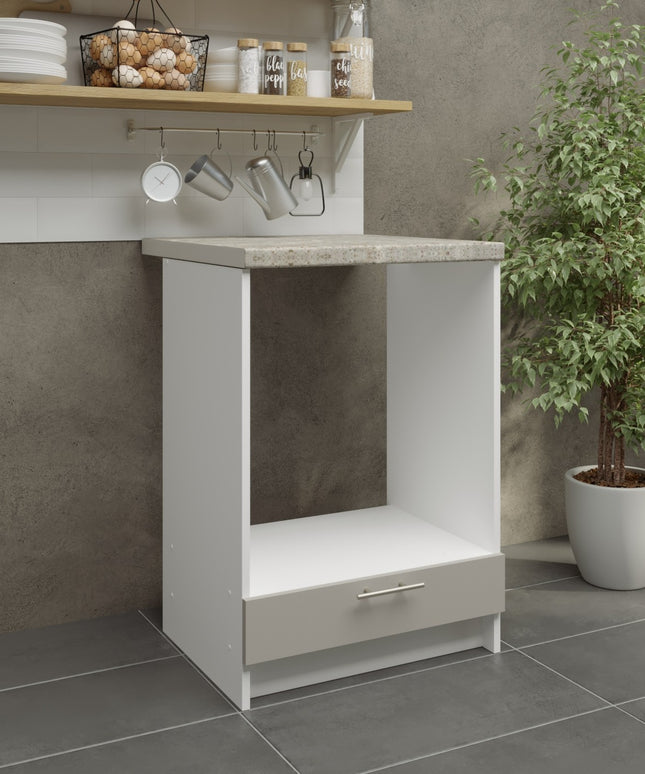 JD Greta Kitchen Fixed Height 600mm Oven Cabinet - Cashmere Matt With Worktop